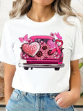 Women'WB shield Car & Heart Print Round Neck Tee, Fashion Casual Short Sleeve T-shirt for Daily Wear, Ladies TNF for...