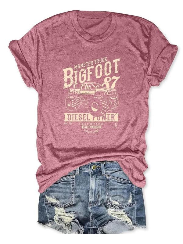 Women'WB shield Car & Letter & Number Print Round Neck Tee, Trendy Casual Short Sleeve T-Shirt for Daily Wear, Ladies...