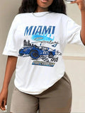Women'WB shield Car & Letter Graphic Round Neck Half Sleeve Tee, Casual Drop Sleeve T-Shirt for Daily Wear, Ladies TNF...