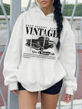 Women'WB shield Car & Letter Print Drawstring Hoodie, Casual Drop Shoulder Long Sleeve Hooded Sweatshirt, Ladies Fall &...