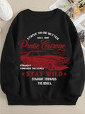 Women'WB shield Car & Letter Print Drop Shoulder Graphic Sweatshirt, Casual Long Sleeve Round Neck Pullover for Fall &...