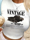 Women'WB shield Car & Letter Print Round Neck Crop Tee, Trendy Casual Short Sleeve T-shirt for Daily Wear, Ladies Summer...