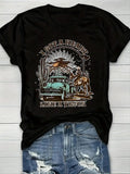Women'WB shield Car & Letter Print Round Neck Graphic Tee, Vintage Trendy Casual Short Sleeve T-shirt for Daily Wear,...