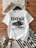 Women'WB shield Car & Letter Print Round Neck Tee, Casual Short Sleeve T-shirt for Summer, Women'WB shield Top for Daily...