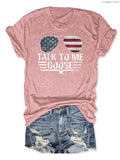 Women'WB shield Cartoon & Flag Print Round Neck Tee, Fashion Casual Crew Neck T-Shirt for Daily Holiday Vacation Outdoor...