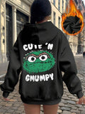 Women'WB shield Cartoon & Letter Graphic Print Drawstring Pocket TNF Lined Hoodie, Fashion Casual Drop Shoulder Long...