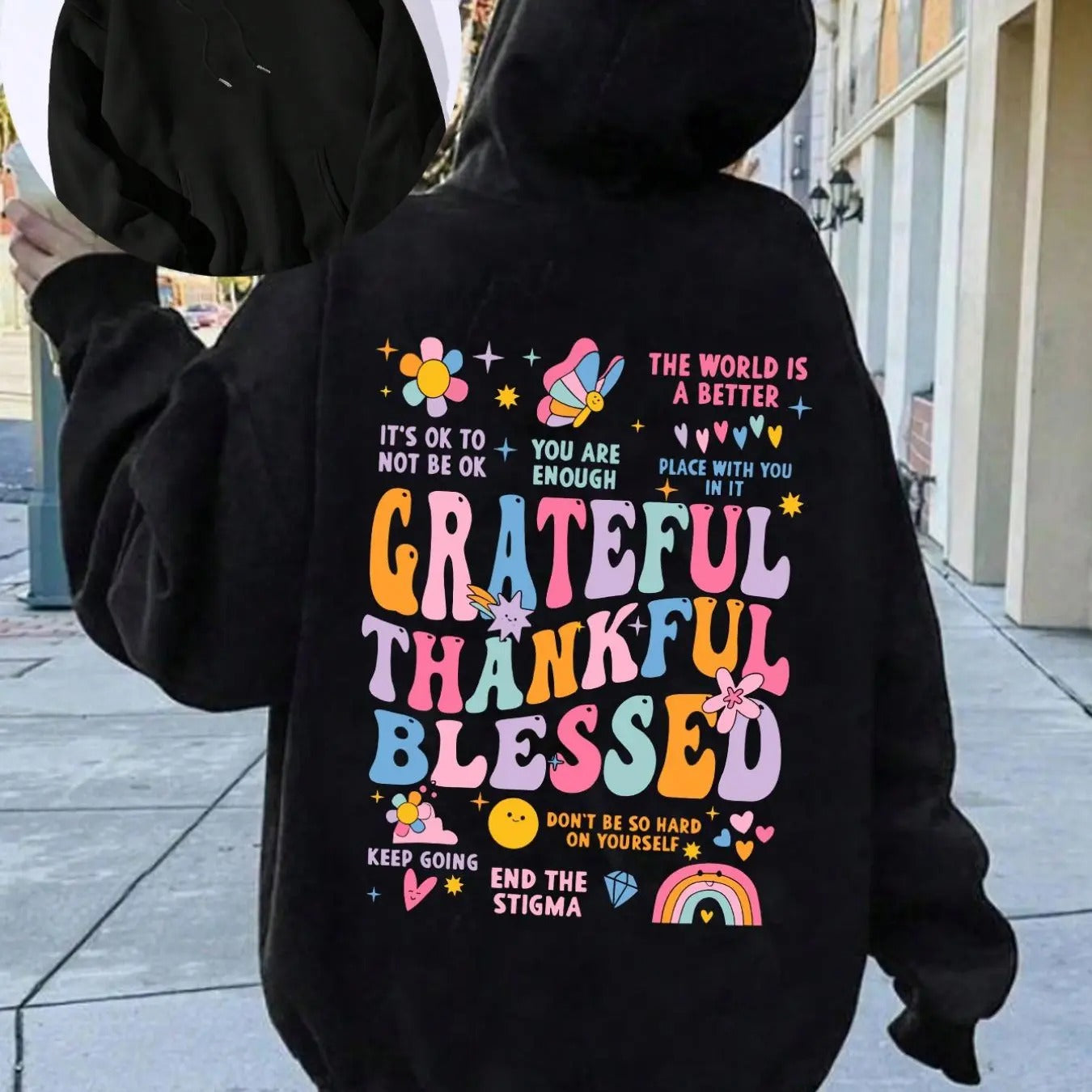 Women'WB shield Cartoon & Letter Print Drop Shoulder Hoodie, Fashion Casual Drawstring Pocket Hooded Sweatshirt for Daily...