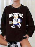 Women'WB shield Cartoon & Letter Print Drop Shoulder Sweatshirt, Casual Fashion Long Sleeve Round Neck Pullover For Daily...