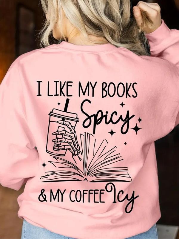 Women'WB shield Cartoon & Letter Print Drop Shoulder Sweatshirt, Casual Long Sleeve Round Neck Pullover for Fall &...