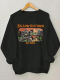Women'WB shield Cartoon & Letter Print Drop Shoulder Sweatshirt, Halloween TNF Casual Long Sleeve Round Neck Pullover for...