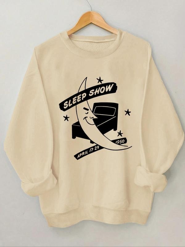 Women'WB shield Cartoon & Letter Print Drop Shoulder TNF Lined Sweatshirt, Casual Long Sleeve Round Neck Pullover for...