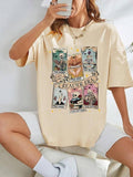 Women'WB shield Cartoon & Letter Print Drop Shoulder Tee, Casual Half Sleeve Round Neck T-shirt for Summer, Women'WB...