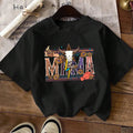 Women'WB shield Cartoon & Letter Print Drop Shoulder Tee, Fashion Casual Crew Neck T-Shirt for Daily Holiday Vacation...