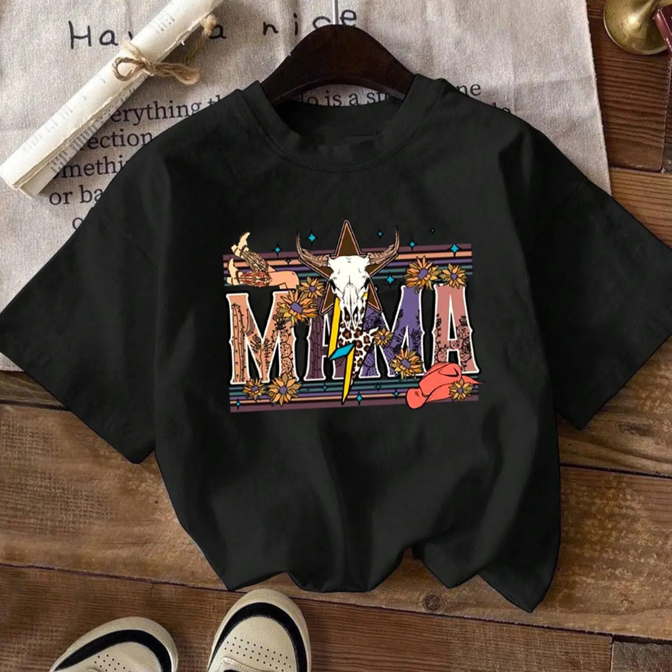 Women'WB shield Cartoon & Letter Print Drop Shoulder Tee, Fashion Casual Crew Neck T-Shirt for Daily Holiday Vacation...