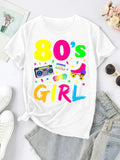 Women'WB shield Cartoon & Letter Print Round Neck Graphic Tee, Vintage Trendy Casual Short Sleeve T-shirt for Daily Wear,...
