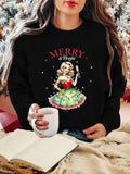 Women'WB shield Cartoon & Letter Print Round Neck Sweatshirt, Casual Long Sleeve Crew Neck Pullover for Fall & Winter,...