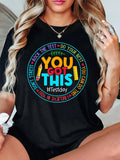 Women'WB shield Cartoon & Letter Print Round Neck Tee, Casual Crew Neck Short Sleeve T-Shirt for Daily Holiday Vacation...