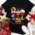 Women'WB shield Cartoon & Letter Print Round Neck Tee, Casual Halloween Short Sleeve Crew Neck T-shirt for Daily Holiday...
