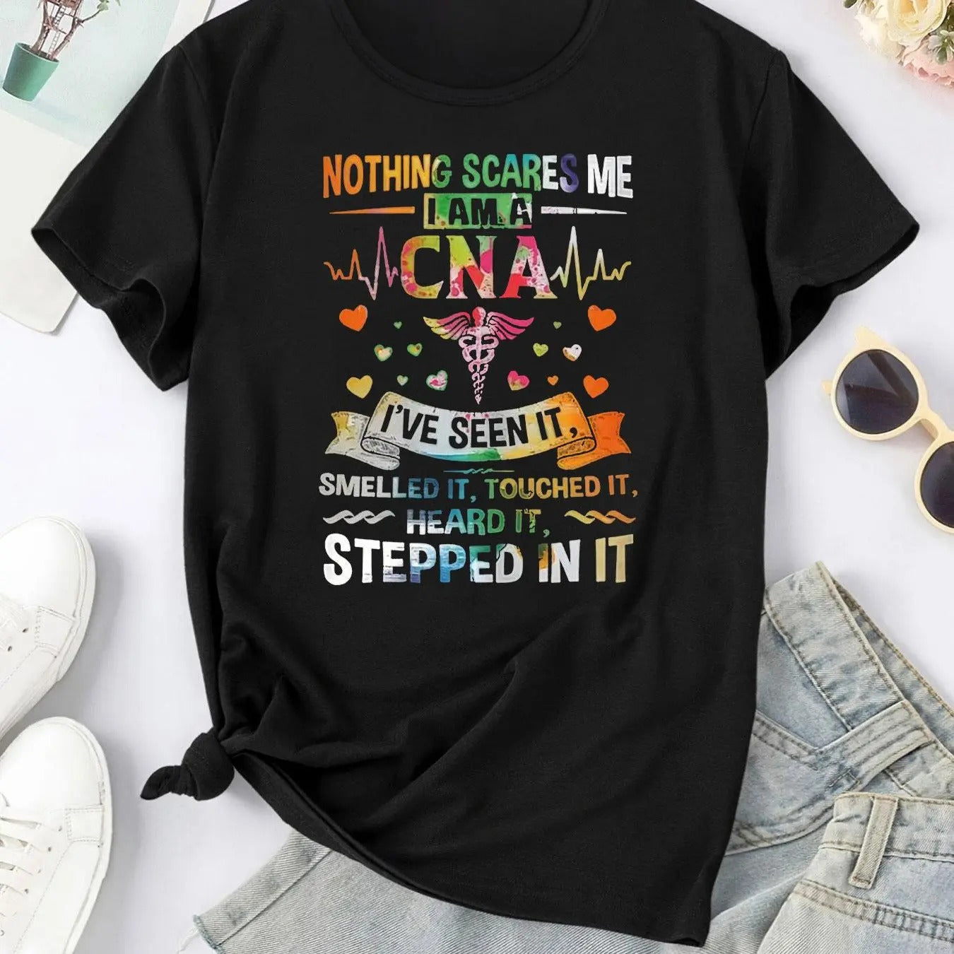Women'WB shield Cartoon & Letter Print Round Neck Tee, Fashion Casual Crew Neck T-Shirt for Daily Holiday Vacation...