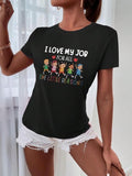 Women'WB shield Cartoon & Letter Print Round Neck Tee, Fashion Casual Crew Neck T-Shirt for Daily Holiday Vacation...