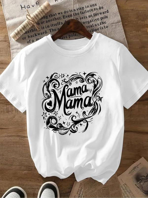 Women'WB shield Cartoon & Letter Print Round Neck Tee, Fashion Casual Crew Neck T-Shirt for Daily Holiday Vacation...