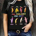 Women'WB shield Cartoon & Letter Print Round Neck Tee, Fashion Casual Short Sleeve Crew Neck T-shirt for Daily Holiday...