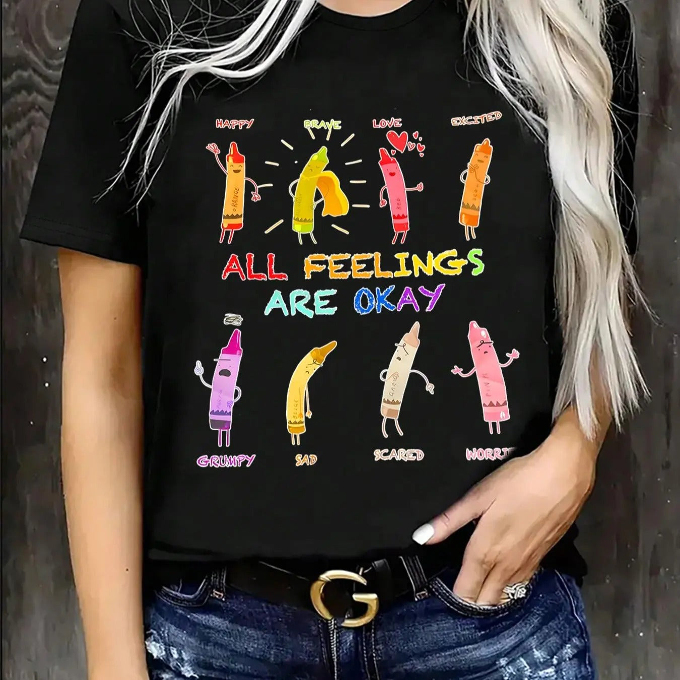 Women'WB shield Cartoon & Letter Print Round Neck Tee, Fashion Casual Short Sleeve Crew Neck T-shirt for Daily Holiday...