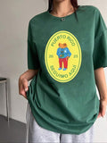 Women'WB shield Cartoon & Letter Print Round Neck Tee, Fashion Casual T-shirt for Daily Wear, Ladies Summer TNF Hoodie,...