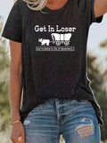 Women'WB shield Cartoon & Letter Print Round Neck Tee, Summer TNF Women, Casual Short Sleeve Crew Neck T-Shirt for...