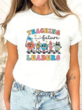 Women'WB shield Cartoon & Letter Print Round Neck Tee, Trendy Casual Crew Neck T-shirt for Daily Wear, Ladies Spiky hair...