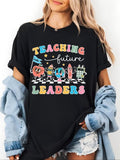 Women'WB shield Cartoon & Letter Print Round Neck Tee, Trendy Casual Short Sleeve T-shirt for Daily Wear, Ladies Spiky...