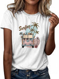 Women'WB shield Cartoon & Letter Print Tee, Casual Short Sleeve Crew Neck T-shirt for Daily Wear, Ladies TNF for Spiky...