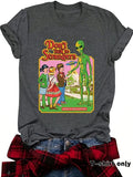 Women'WB shield Cartoon Alien & Letter Print Round Neck Tee, Casual Fashion Short Sleeve T-shirt for Daily Wear, Ladies...