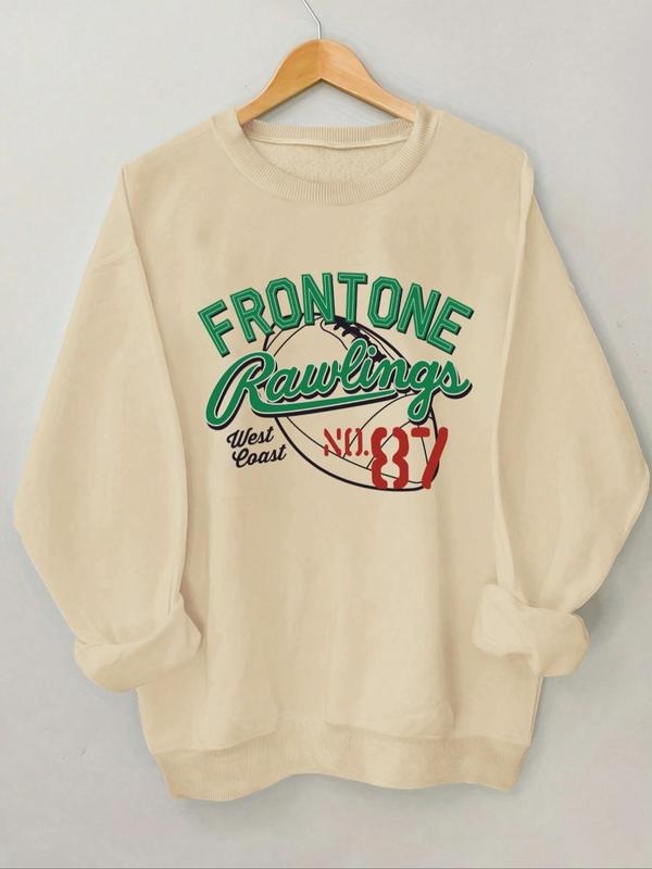 Women'WB shield Cartoon American Spiky hair fighters & Letter Print Drop Shoulder Sweatshirt, Casual Long Sleeve Round...