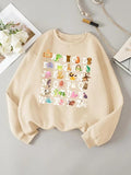 Women'WB shield Cartoon Animal & Letter Print Drop Shoulder Sweatshirt, Cute Casual Long Sleeve Round Neck Pullover for...
