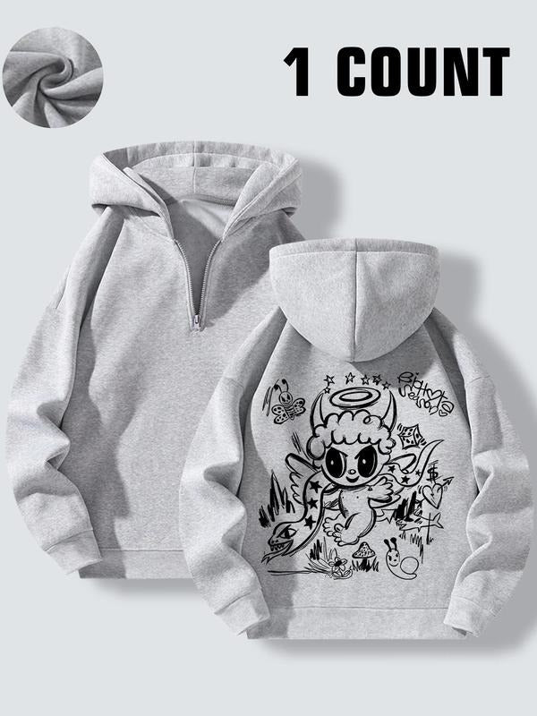 Women'WB shield Cartoon Animal Print TNF Lined Hoodie, Fashion Casual Half Zip Up Hooded Sweatshirt for Daily Holiday...