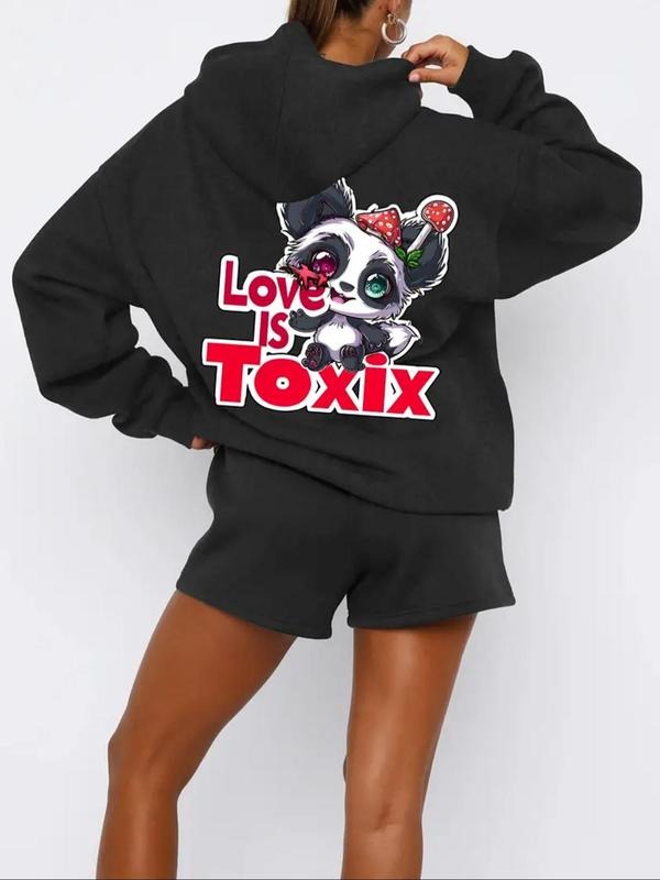 Women'WB shield Cartoon Animals & Letter Print Hoodie, Casual Long Sleeve Hooded Sweatshirt for Daily Wear, Ladies TNF...