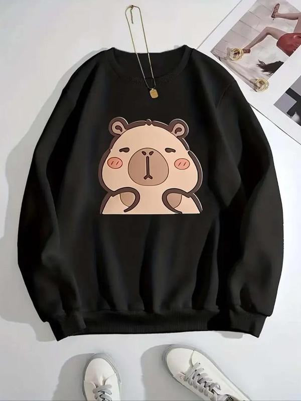 Women'WB shield Cartoon Animals Print Crew Neck Sweatshirt, Casual Long Sleeve Pullover for Daily Wear, Ladies Top for...