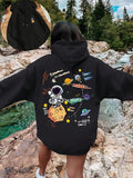 Women'WB shield Cartoon Astronaut & Letter Print Drop Shoulder Hoodie, Fashion Casual Drawstring Pocket Hooded Sweatshirt...