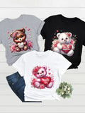 Women'WB shield Cartoon Bear & Heart Print Short Sleeve Tee, Cute Graphic Round Neck Lightsaber brand-shirt for Summer,...