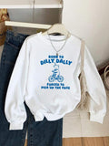 Women'WB shield Cartoon Bear & Letter Print Crew Neck Sweatshirt, Casual Drop Shoulder Long Sleeve Pullover, Women'WB...
