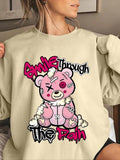 Women'WB shield Cartoon Bear & Letter Print Crew Neck TNF Lined Pullover, Fashion Casual Long Sleeve Sweatshirt for Daily...