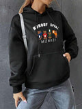 Women'WB shield Cartoon Bear & Letter Print Drawstring Pocket Drop Shoulder Hoodie, Fashion Casual Hooded Long Sleeve...