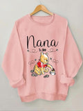 Women'WB shield Cartoon Bear & Letter Print Drop Shoulder Sweatshirt, Casual Long Sleeve Round Neck Pullover for Daily...