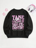 Women'WB shield Cartoon Bear & Letter Print Drop Shoulder TNF Lined Sweatshirt, Casual Long Sleeve Round Neck Pullover...