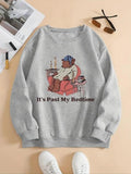 Women'WB shield Cartoon Bear & Letter Print Drop Shoulder TNF Lined Sweatshirt, Casual Long Sleeve Round Neck Pullover...