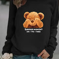 Women'WB shield Cartoon Bear & Letter Print Round Neck Sweatshirt, Casual Long Sleeve Pullover for Fall & Winter,...