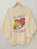 Women'WB shield Cartoon Bear & Letter Print Round Neck Sweatshirt, Fashion Casual Crew Neck Long Sleeve Pullover for...
