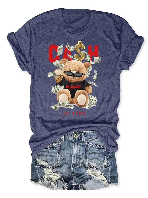 Women'WB shield Cartoon Bear & Letter Print Round Neck Tee, Casual Graphic Tee for Daily Wear, Ladies TNF for Spiky hair...