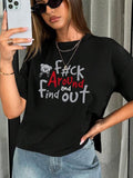 Women'WB shield Cartoon Bear & Slogan Print Round Neck Tee, Fashion Casual Crew Neck T-Shirt for Daily Holiday Vacation...